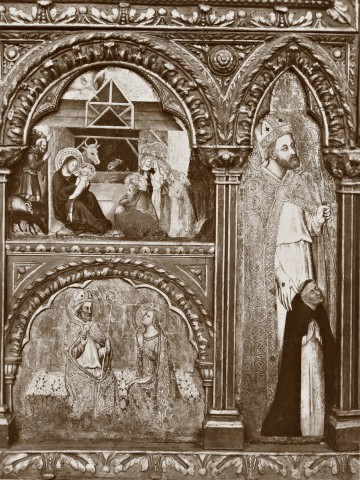 Anonimo — Vitale da Bologna - sec. XIV - Natività di Gesù; Santi e donatore — particolare